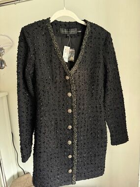 Endless Rose Black Tweed Jacket with Gold-Thread Trim